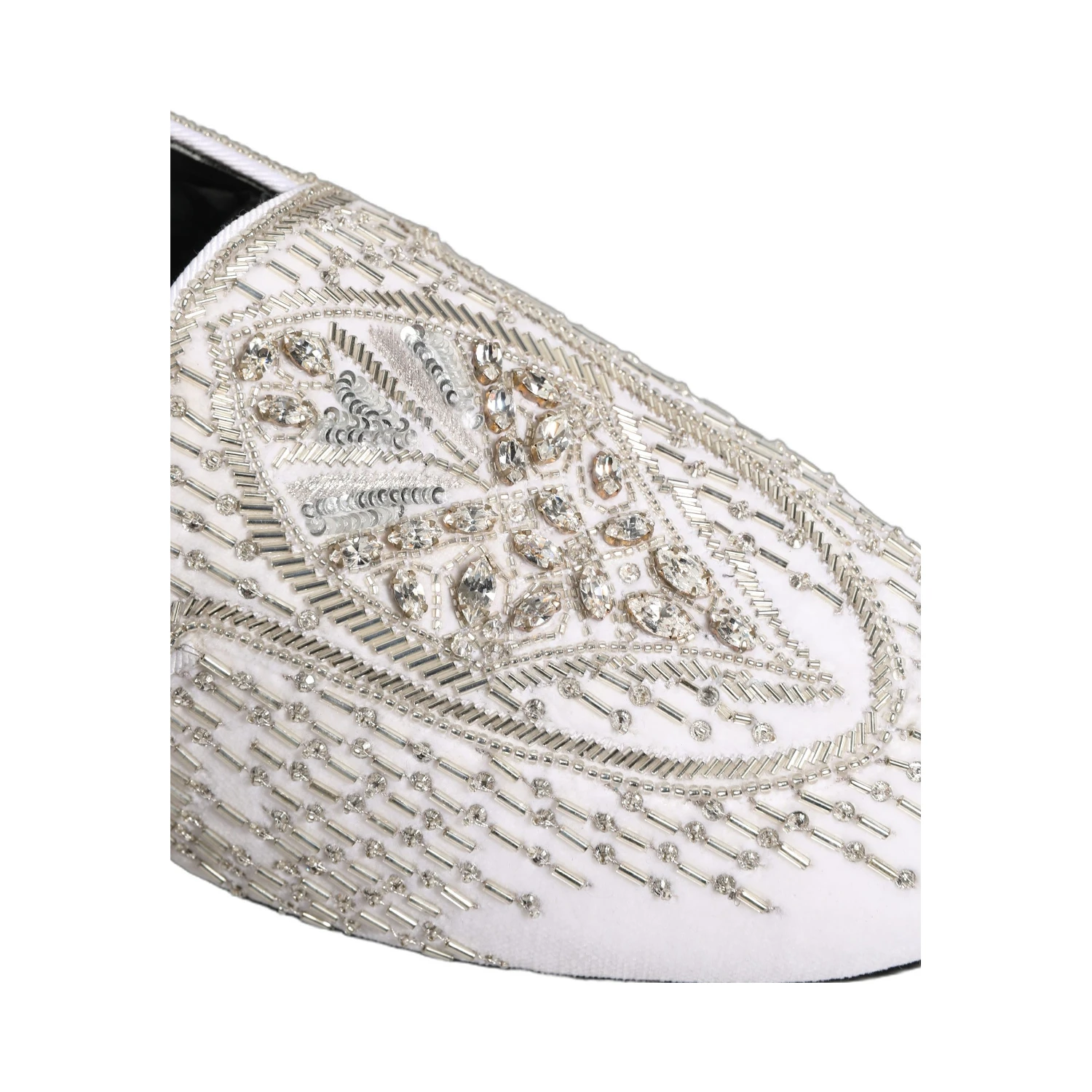 White Satin Embellished Dress Loafers Shoes