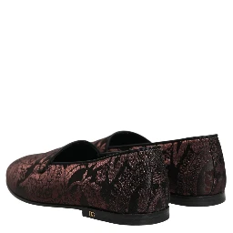 Maroon Jacquard Leather Slip On Loafers Shoes
