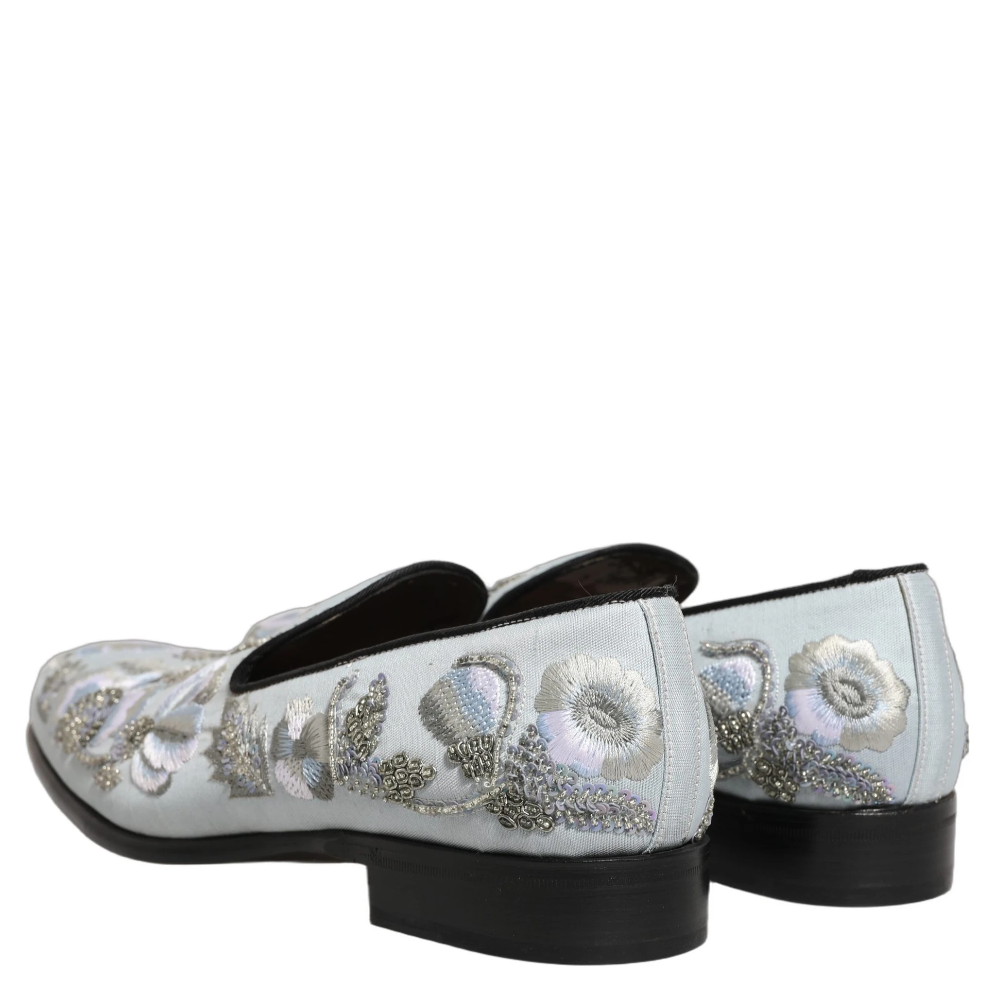 White Floral Embellished Men Loafers Shoes