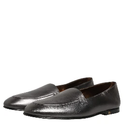 Silver Leather DG Logo Slip On Loafers Shoes