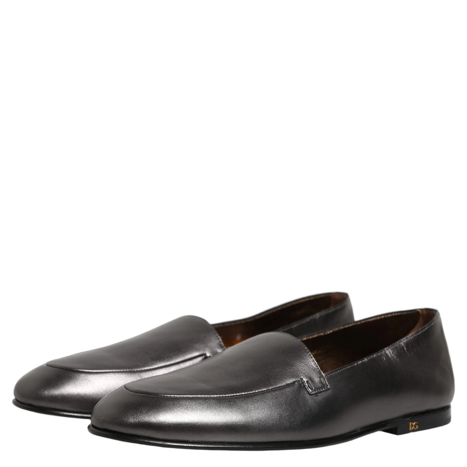 Silver Leather DG Logo Slip On Loafers Shoes