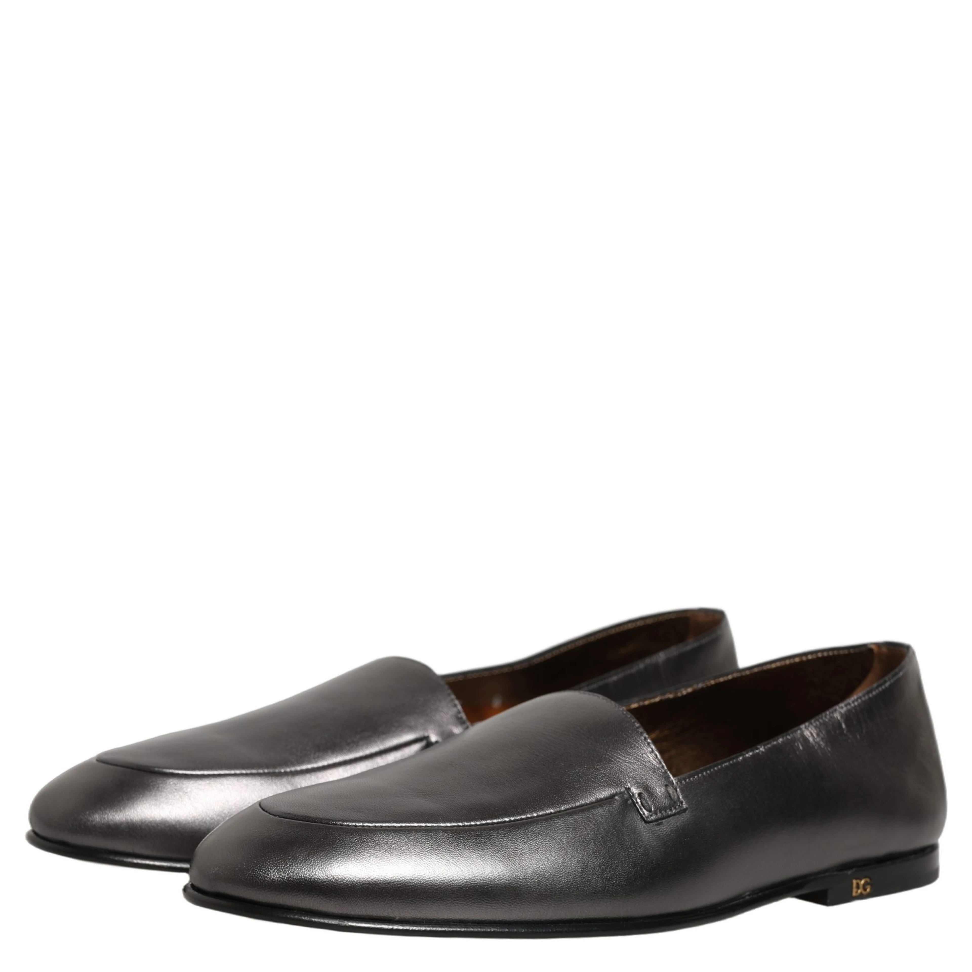 Silver Leather DG Logo Slip On Loafers Shoes