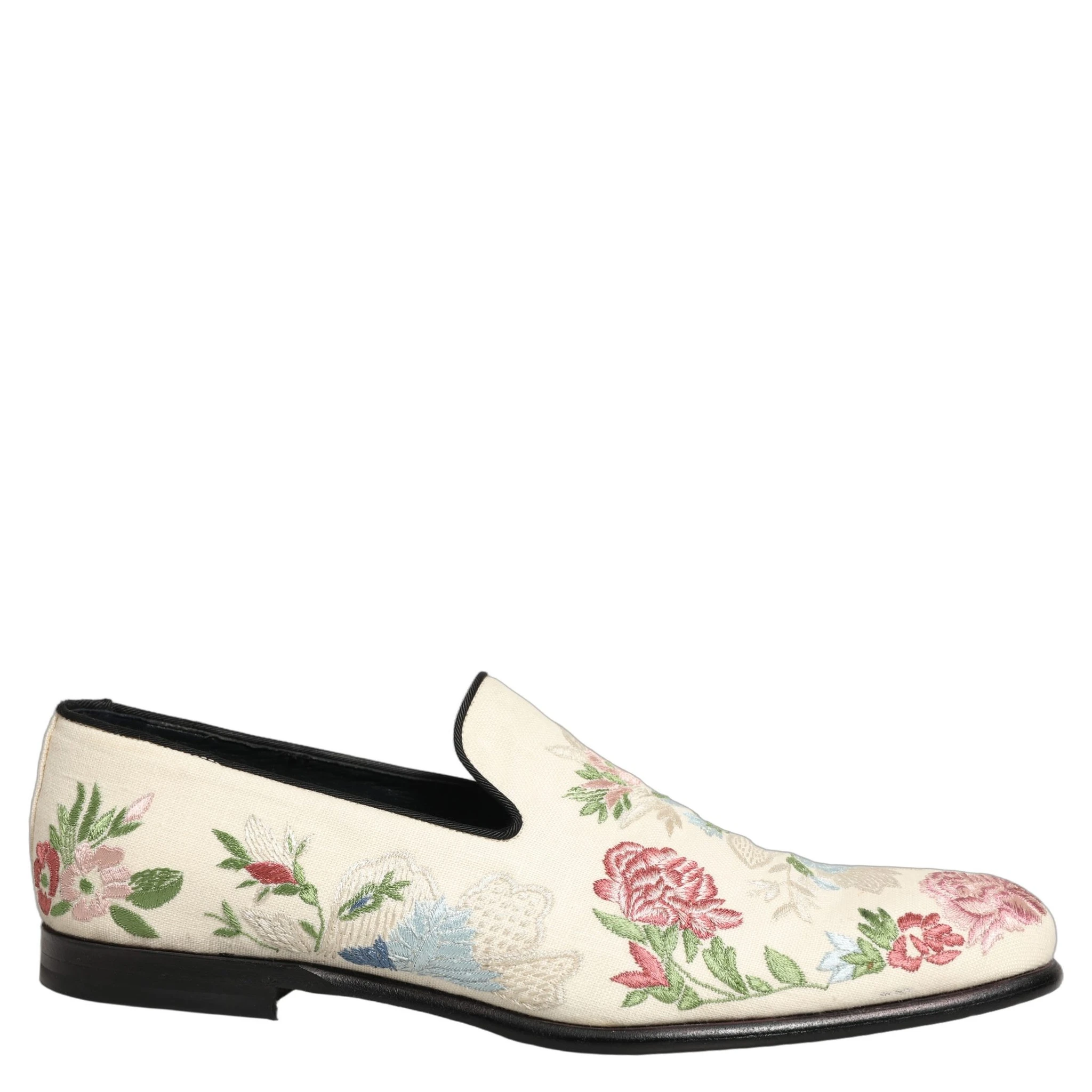 White Floral Embroidery Dress Loafers Shoes