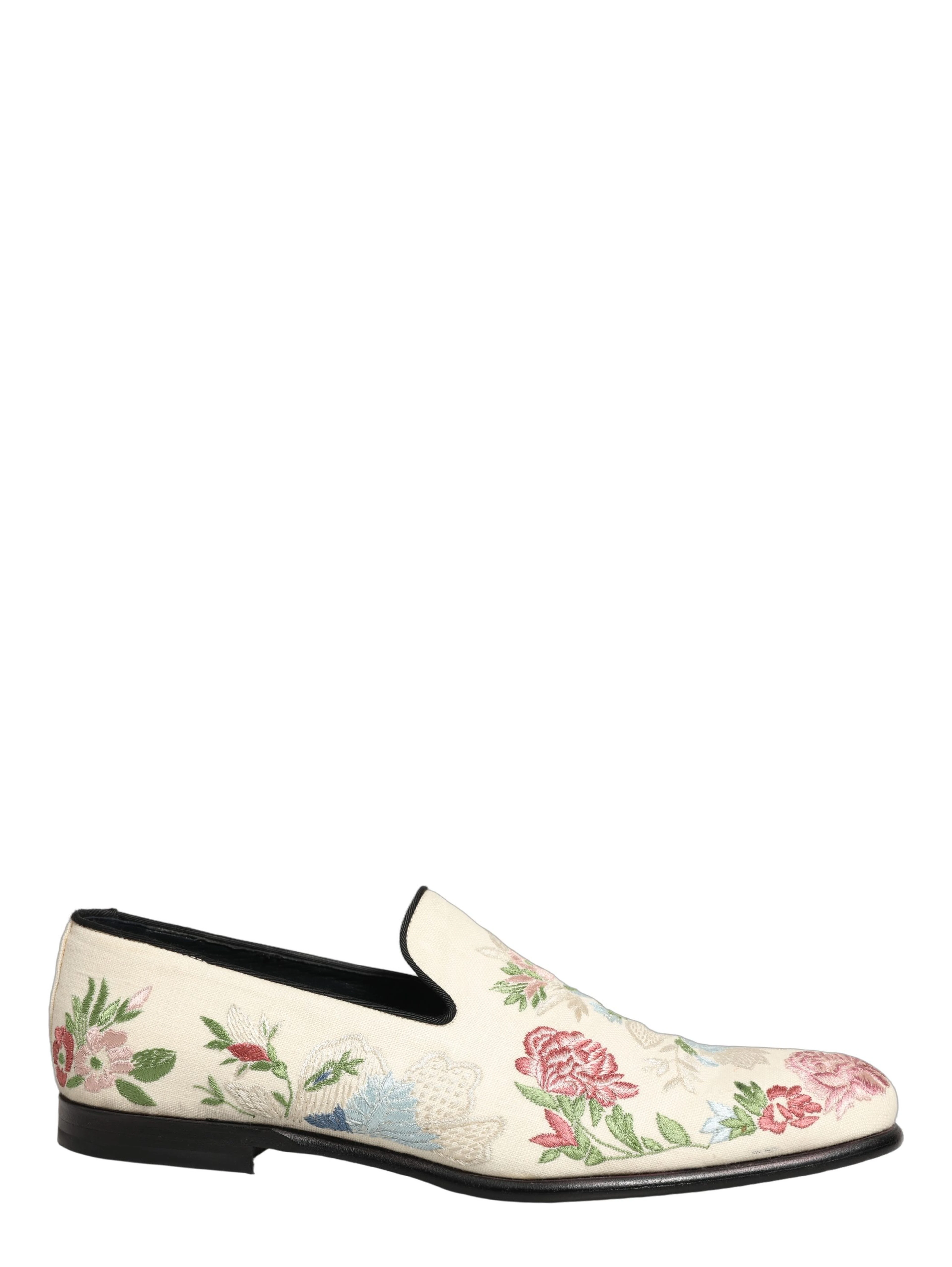 White Floral Embroidery Dress Loafers Shoes