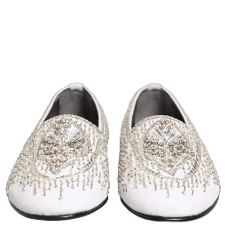 White Satin Embellished Dress Loafers Shoes