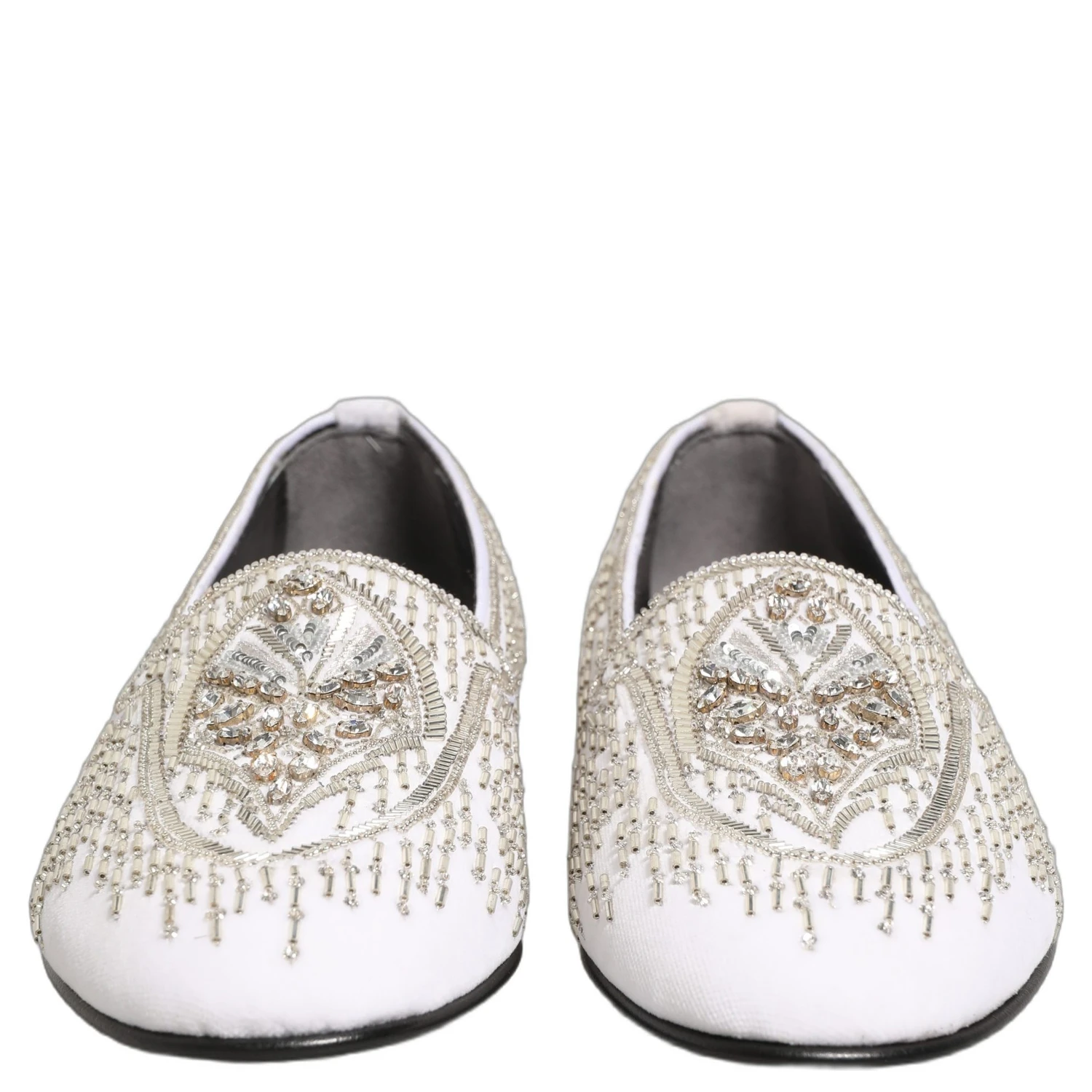 White Satin Embellished Dress Loafers Shoes
