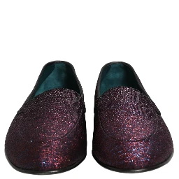 Maroon Glitter Lurex Logo Dress Loafers Shoes