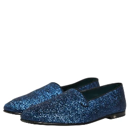 Blue Glitter Lurex DG Logo Dress Loafers Shoes