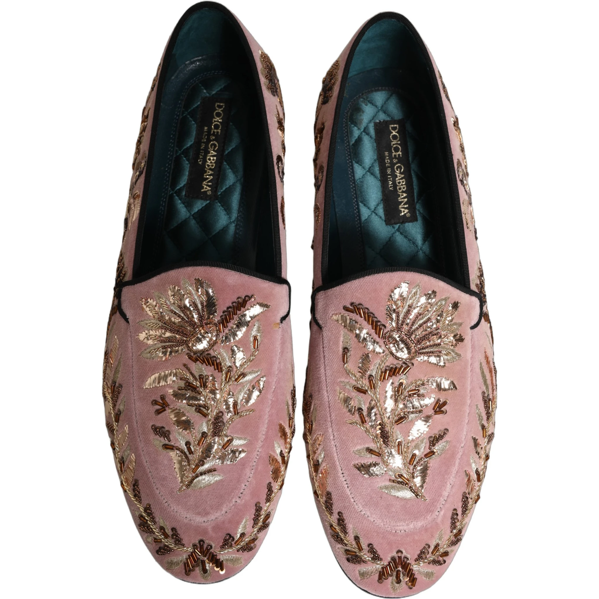 Pink Velvet Floral Embroidery Loafers Shoes
