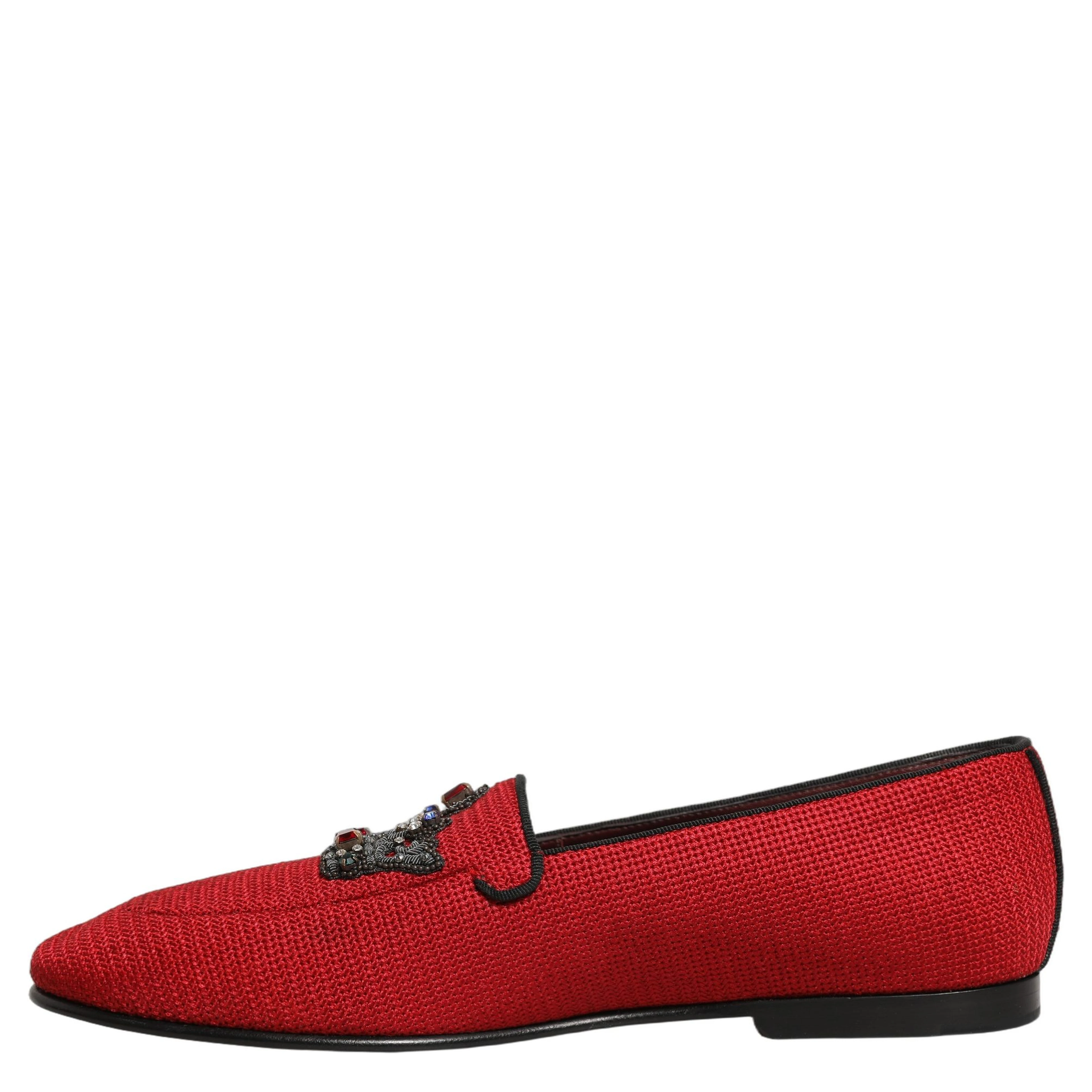 Red Crown Embellished Dress Loafers Shoes