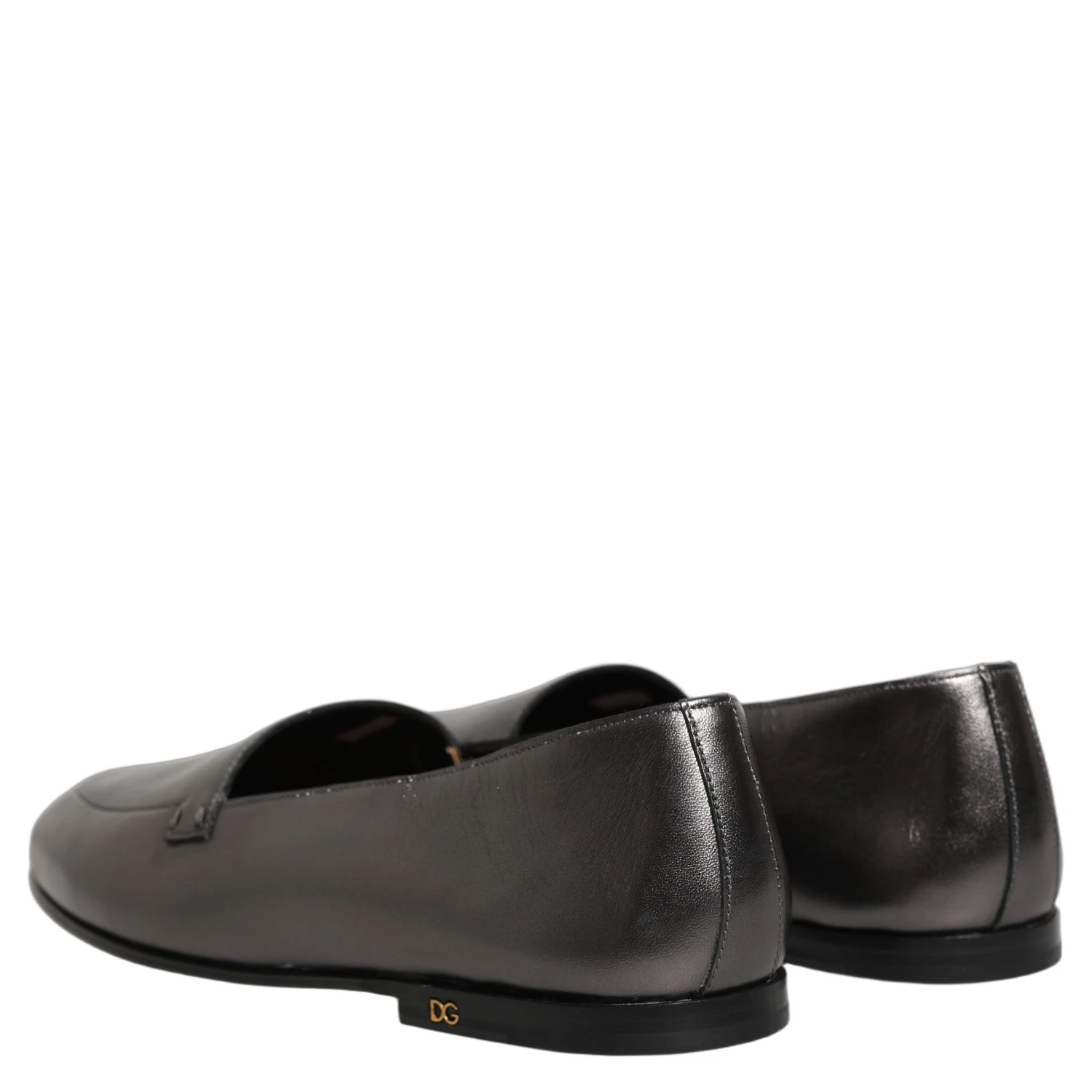 Silver Leather DG Logo Slip On Loafers Shoes