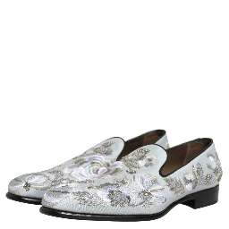 White Floral Embellished Men Loafers Shoes