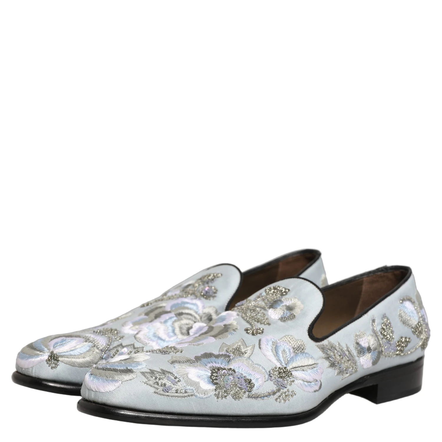 White Floral Embellished Men Loafers Shoes