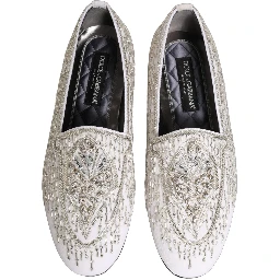 White Satin Embellished Dress Loafers Shoes