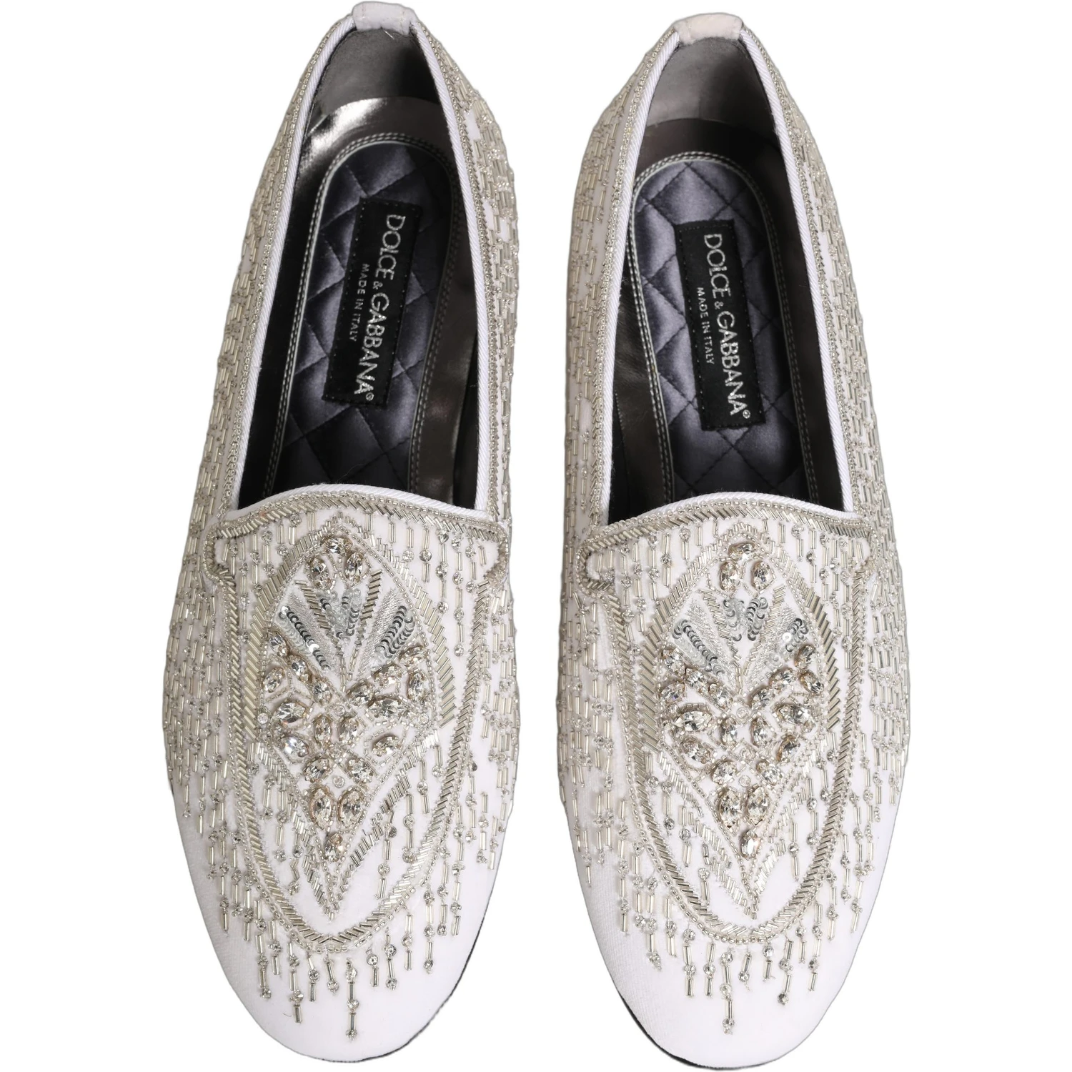 White Satin Embellished Dress Loafers Shoes