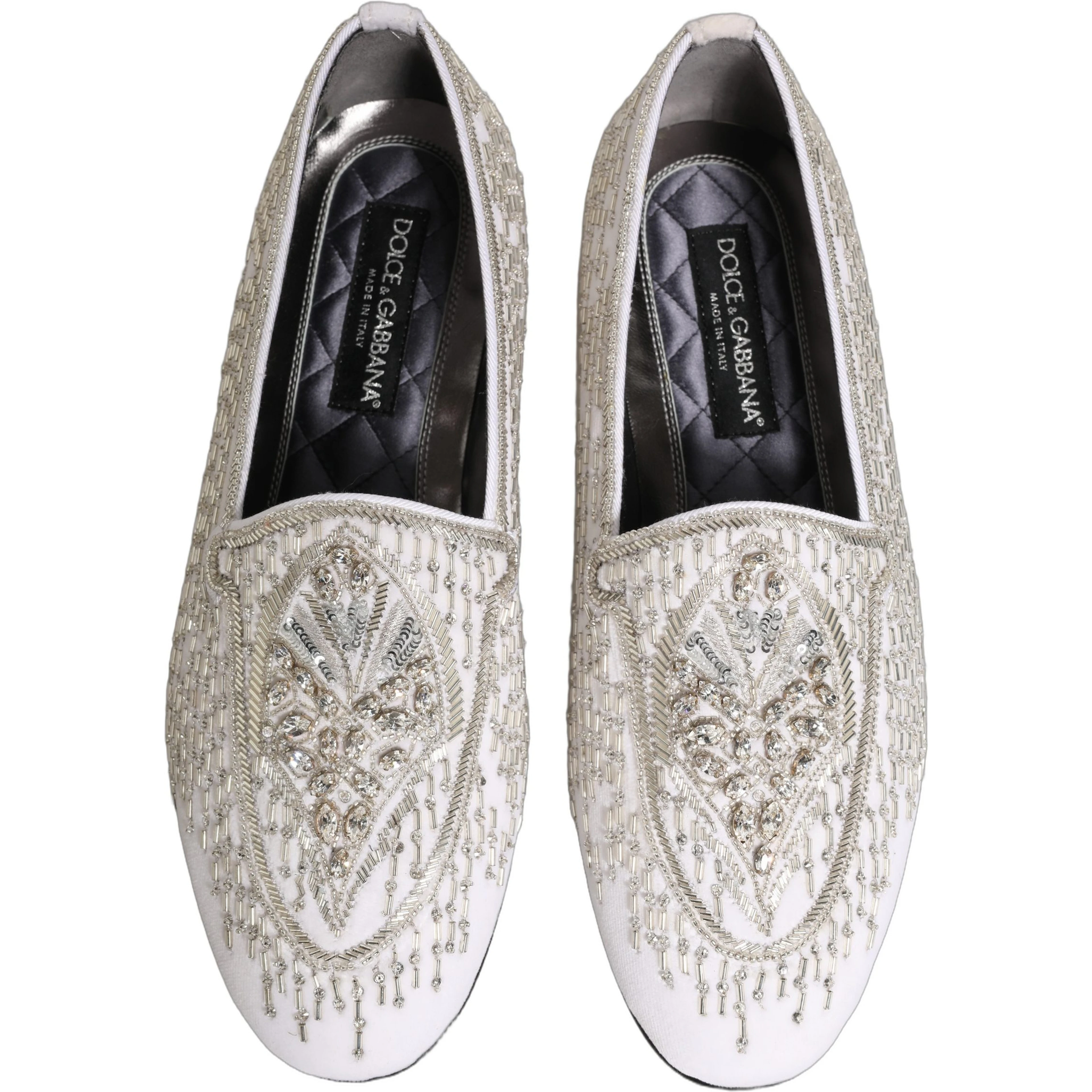 White Satin Embellished Dress Loafers Shoes