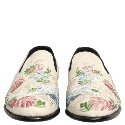 White Floral Embroidery Dress Loafers Shoes