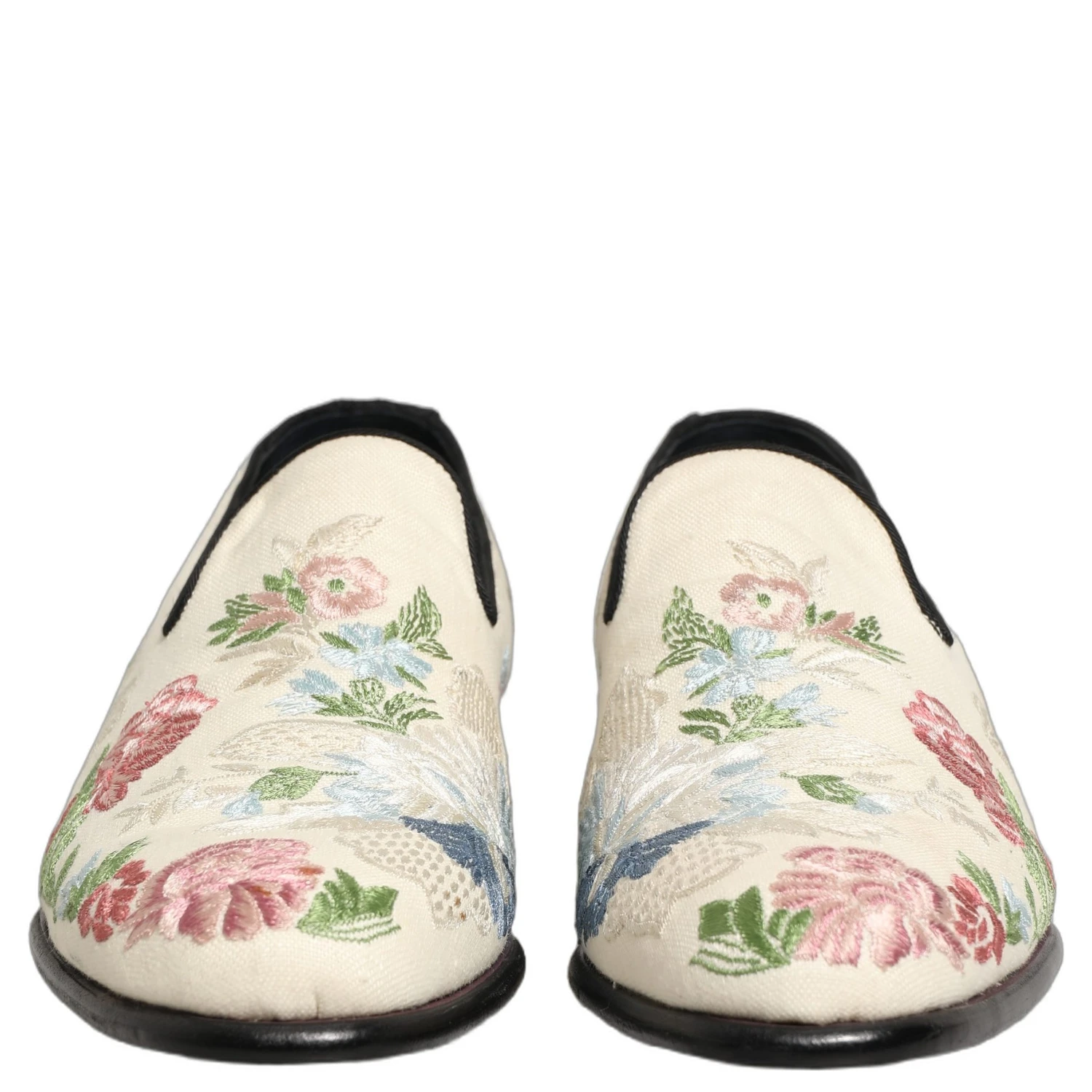 White Floral Embroidery Dress Loafers Shoes
