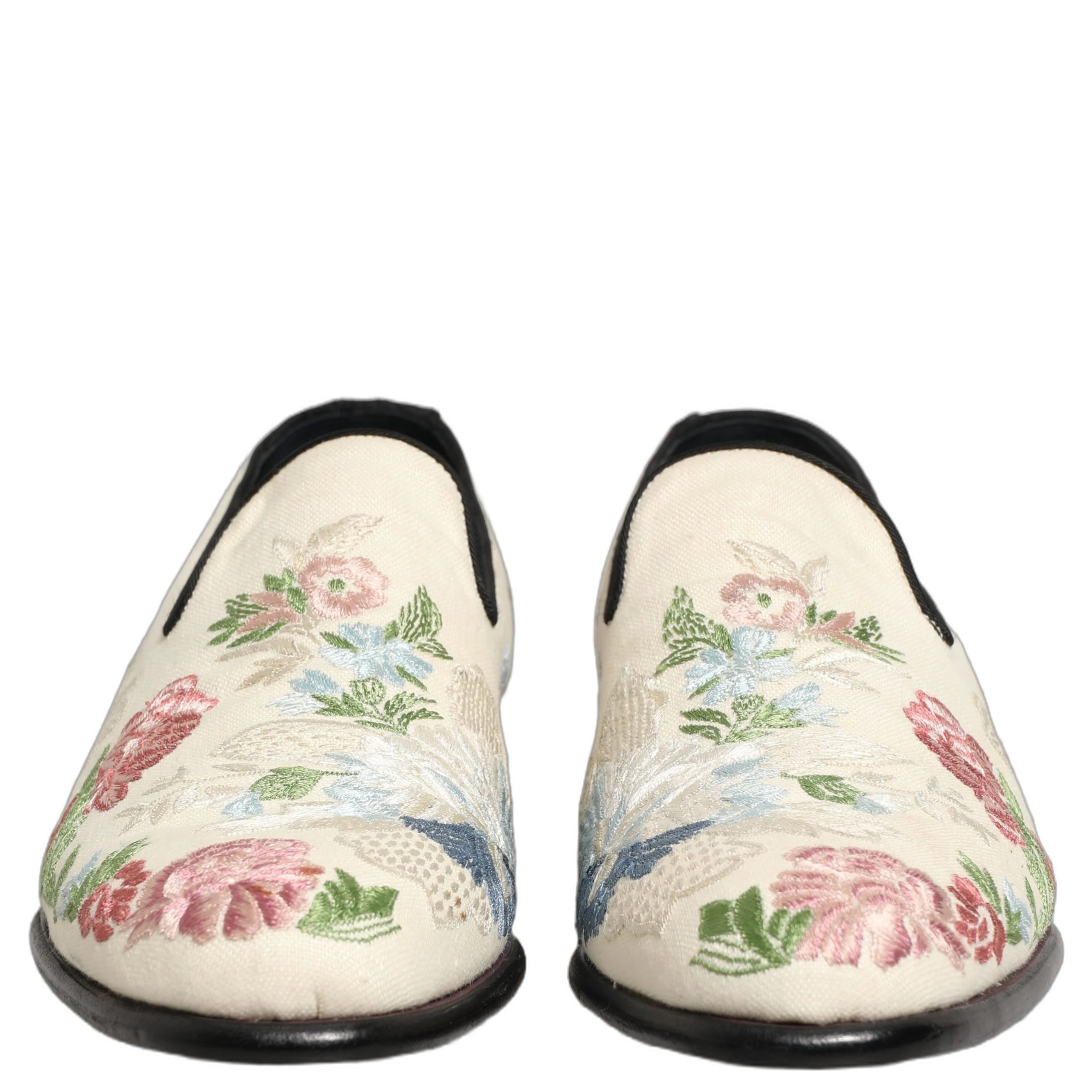 White Floral Embroidery Dress Loafers Shoes
