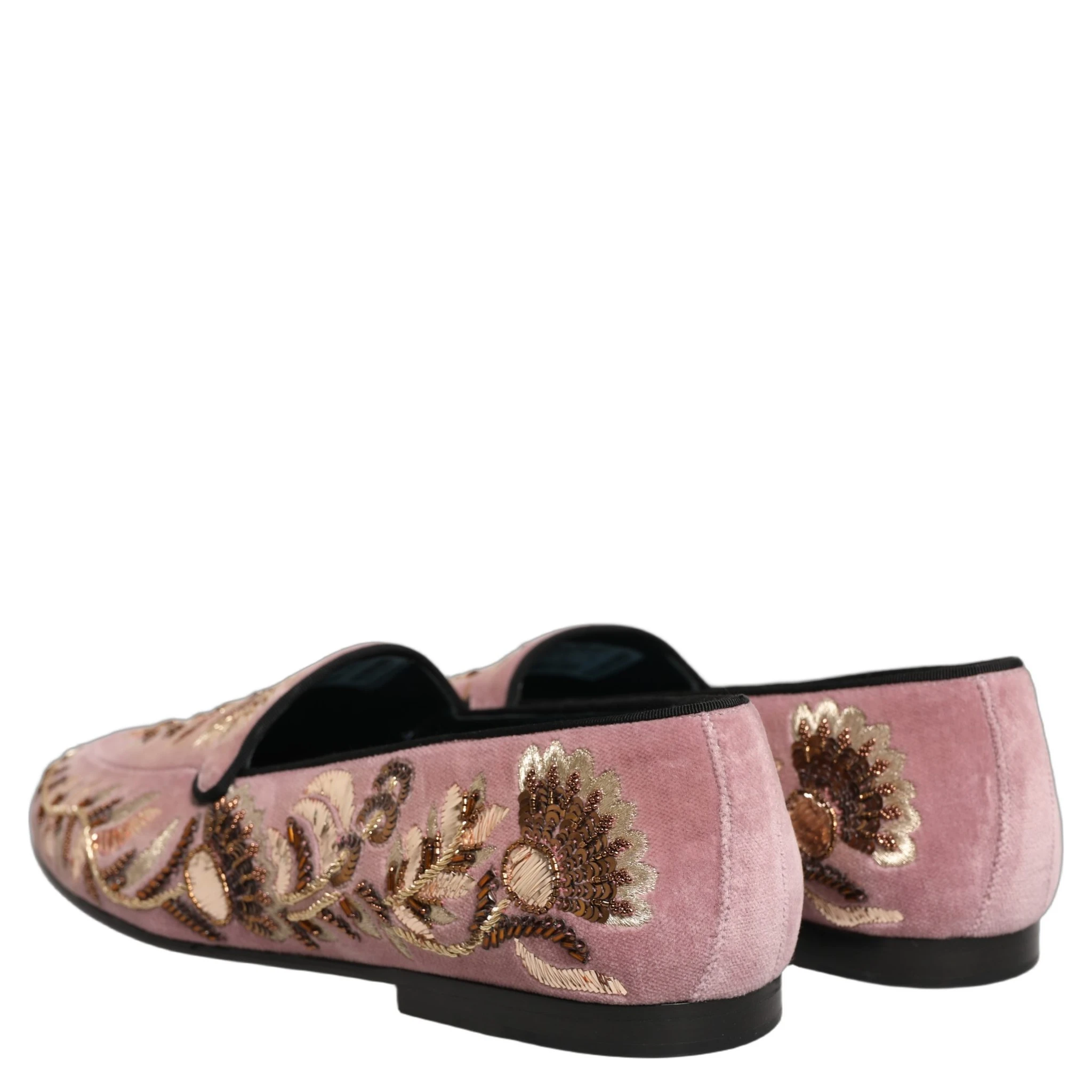 Pink Velvet Floral Embroidery Loafers Shoes