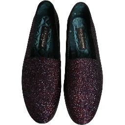 Maroon Glitter Lurex Logo Dress Loafers Shoes