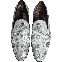 White Floral Embellished Men Loafers Shoes