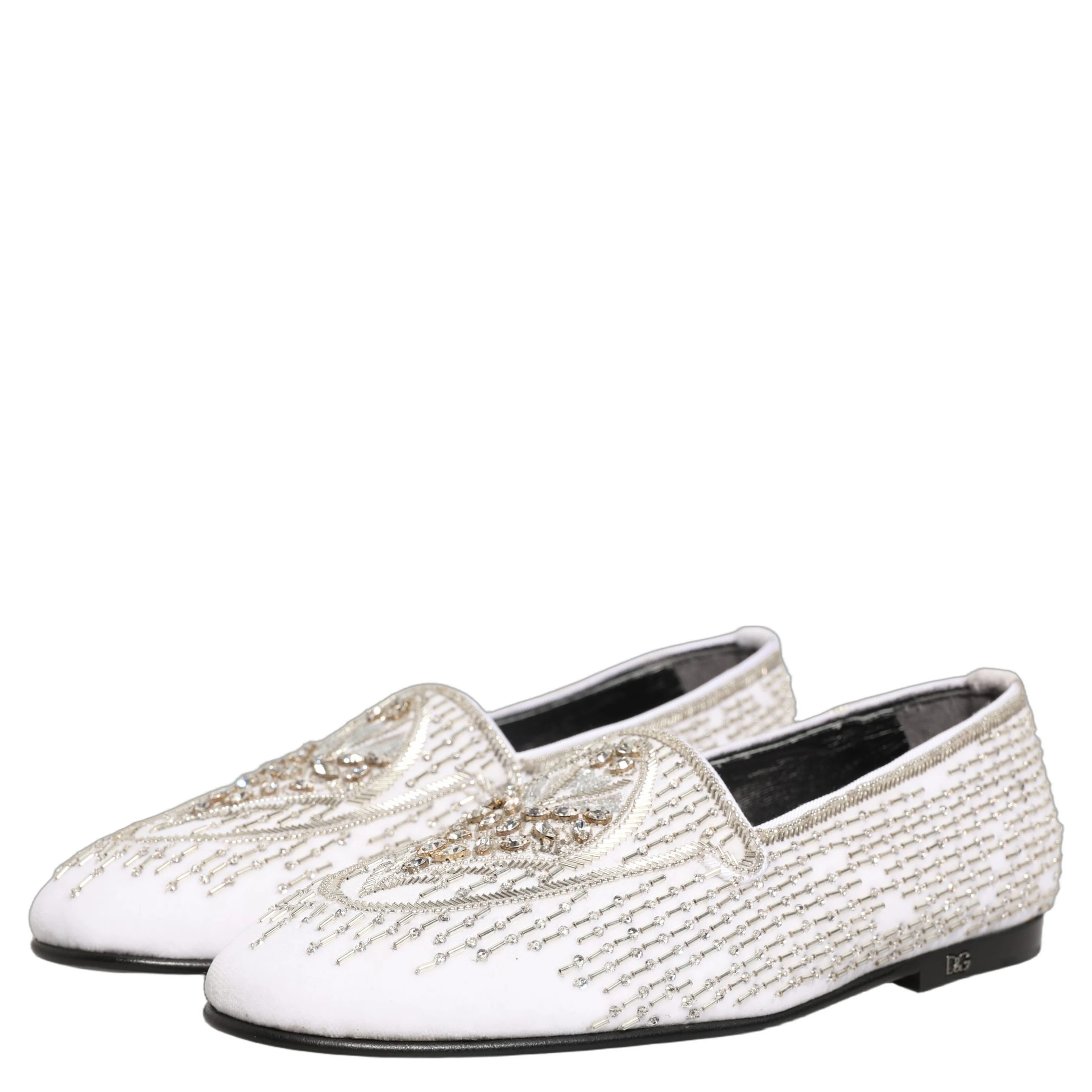 White Satin Embellished Dress Loafers Shoes