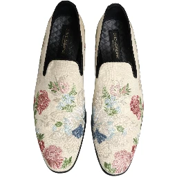 White Floral Embroidery Dress Loafers Shoes