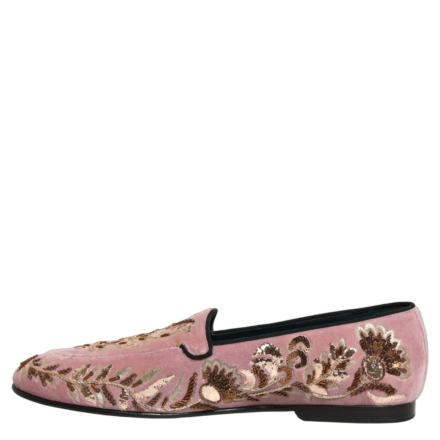 Pink Velvet Floral Embroidery Loafers Shoes