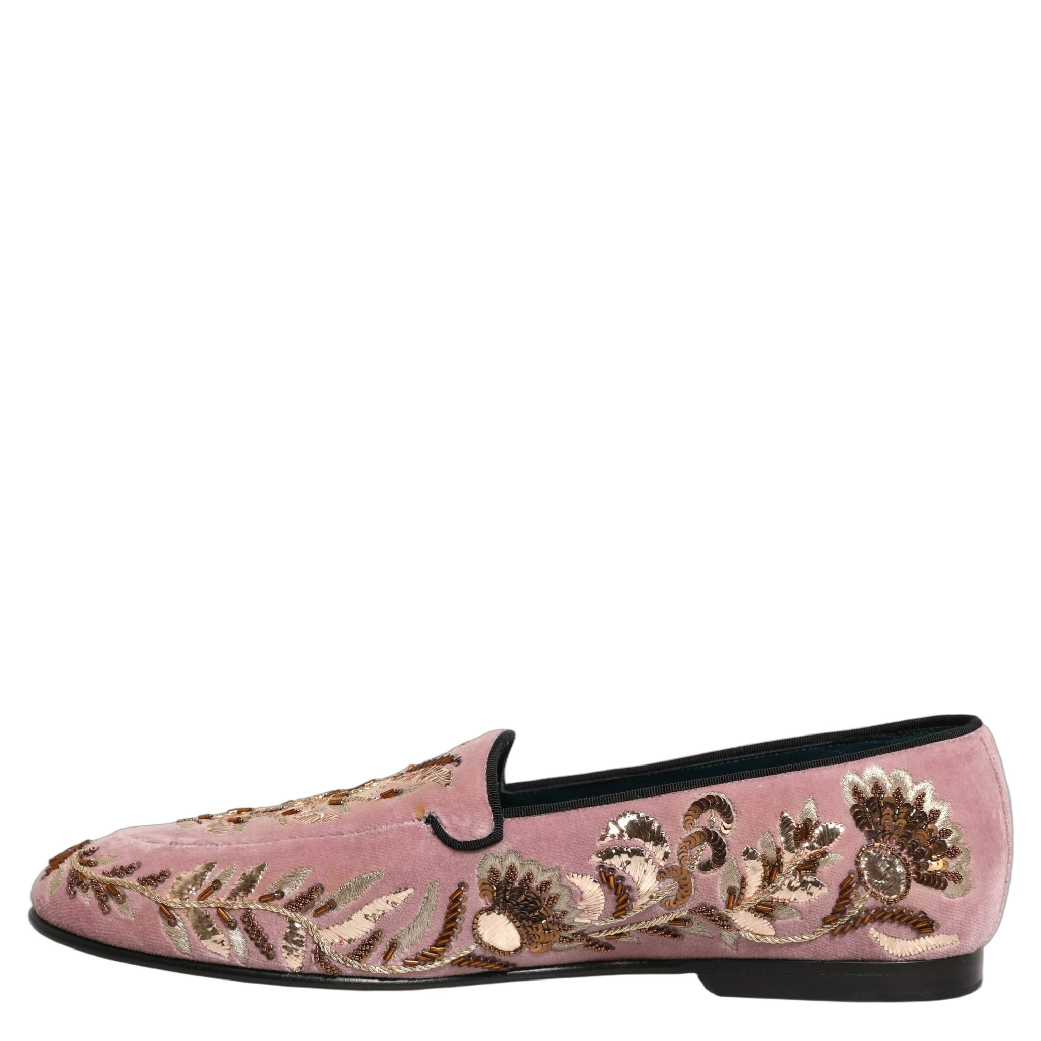 Pink Velvet Floral Embroidery Loafers Shoes