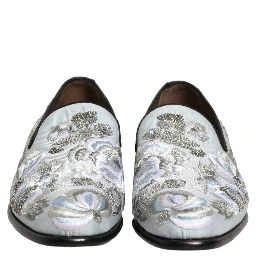 White Floral Embellished Men Loafers Shoes