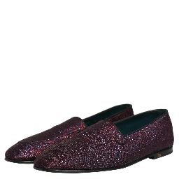 Maroon Glitter Lurex Logo Dress Loafers Shoes
