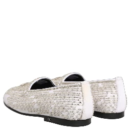 White Satin Embellished Dress Loafers Shoes