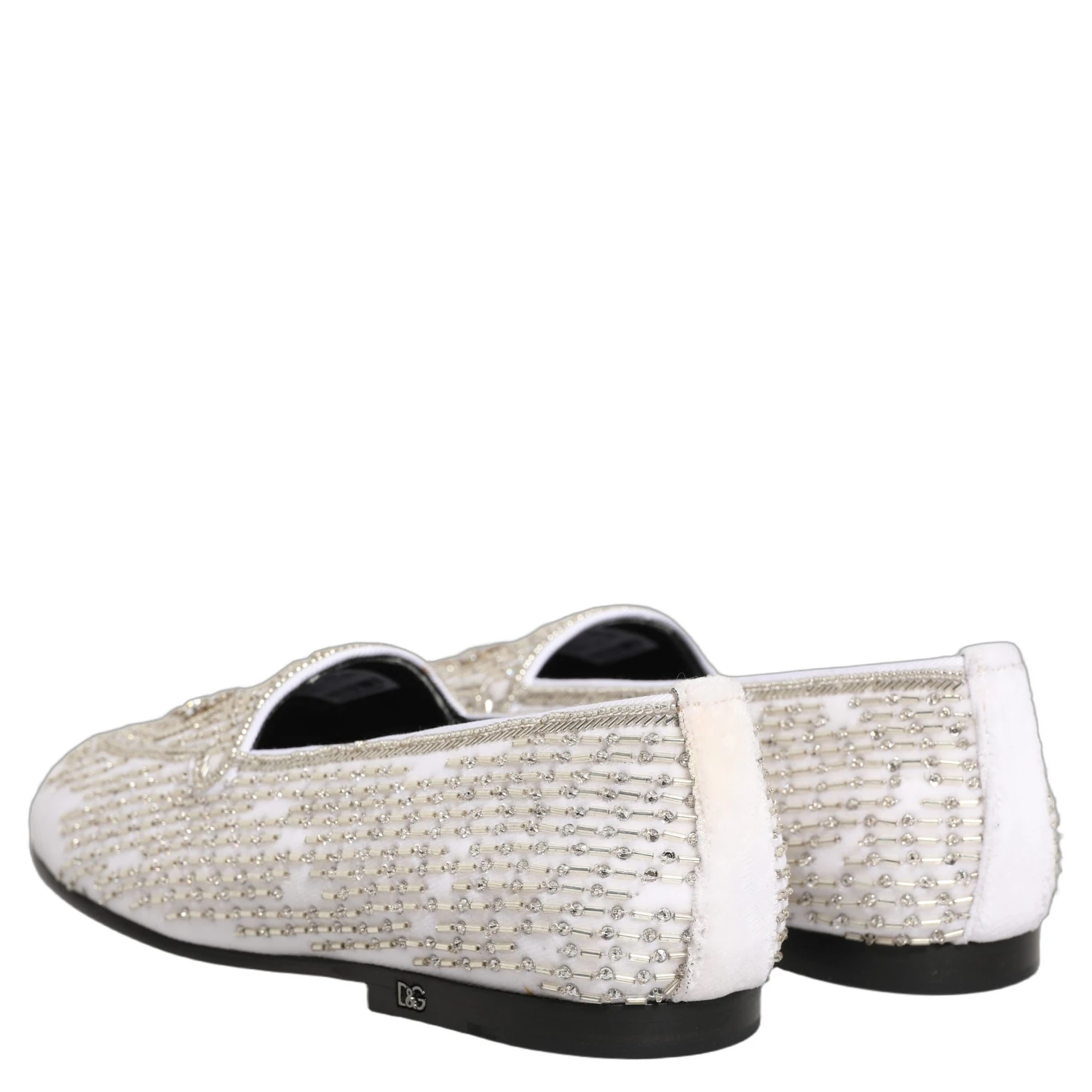 White Satin Embellished Dress Loafers Shoes