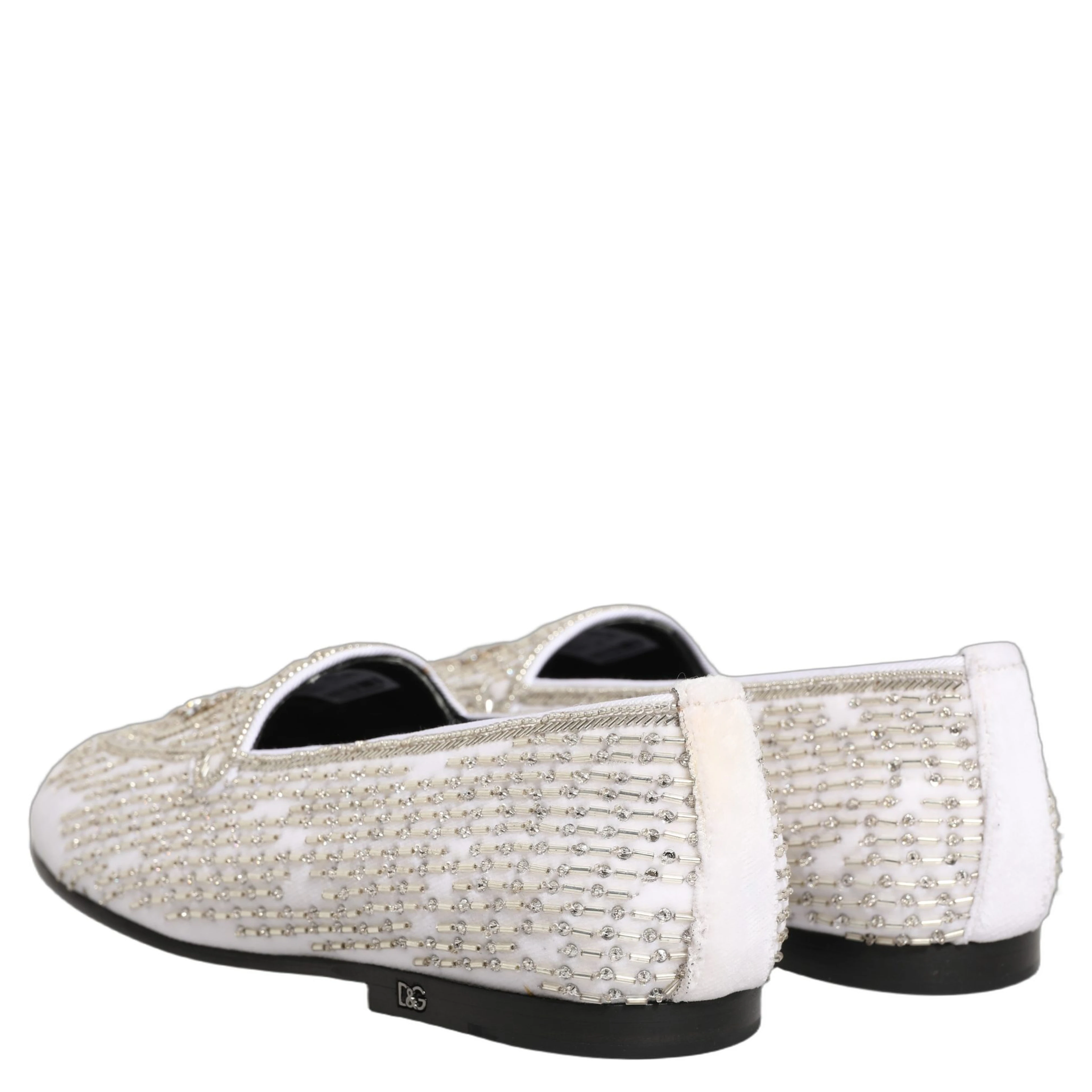 White Satin Embellished Dress Loafers Shoes