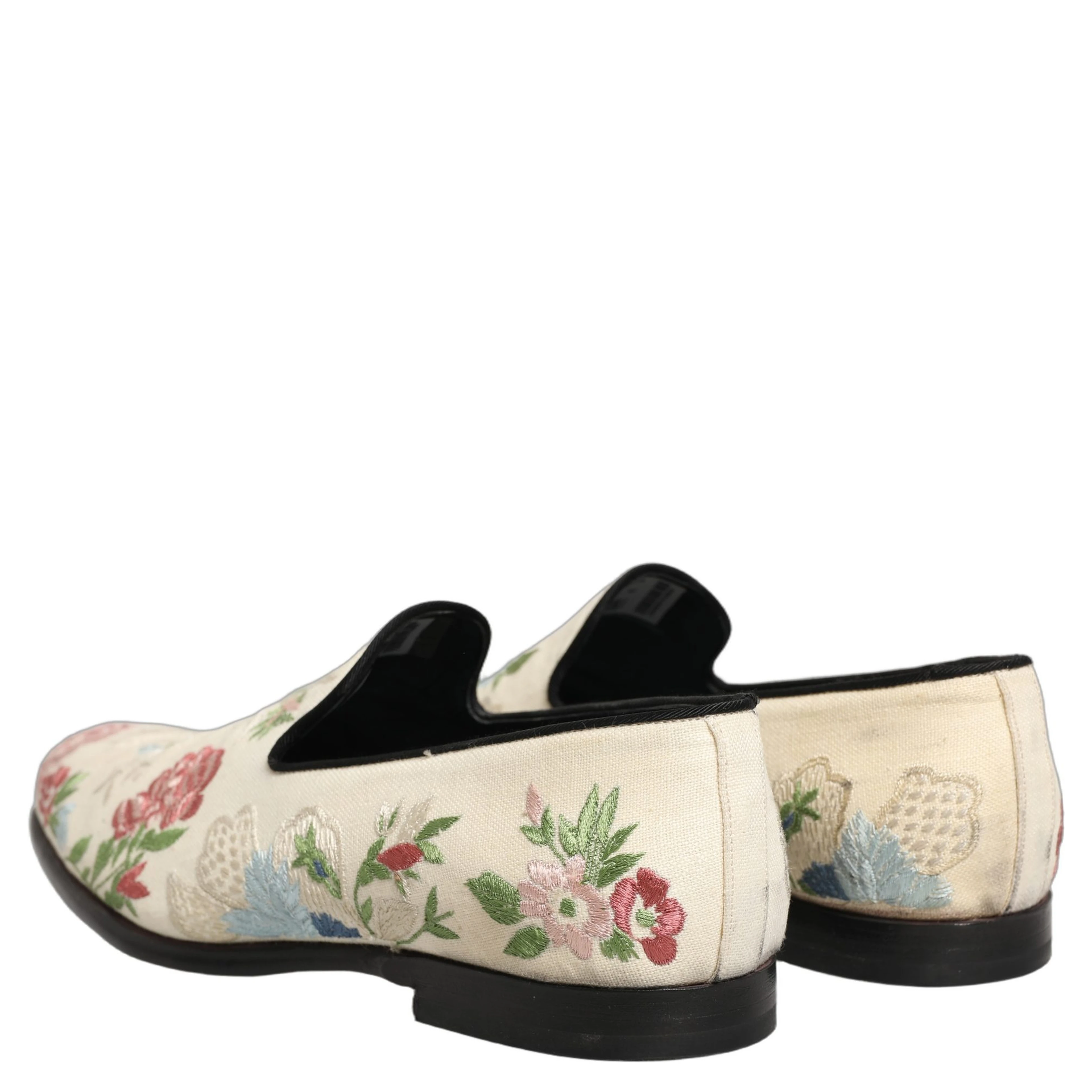 White Floral Embroidery Dress Loafers Shoes