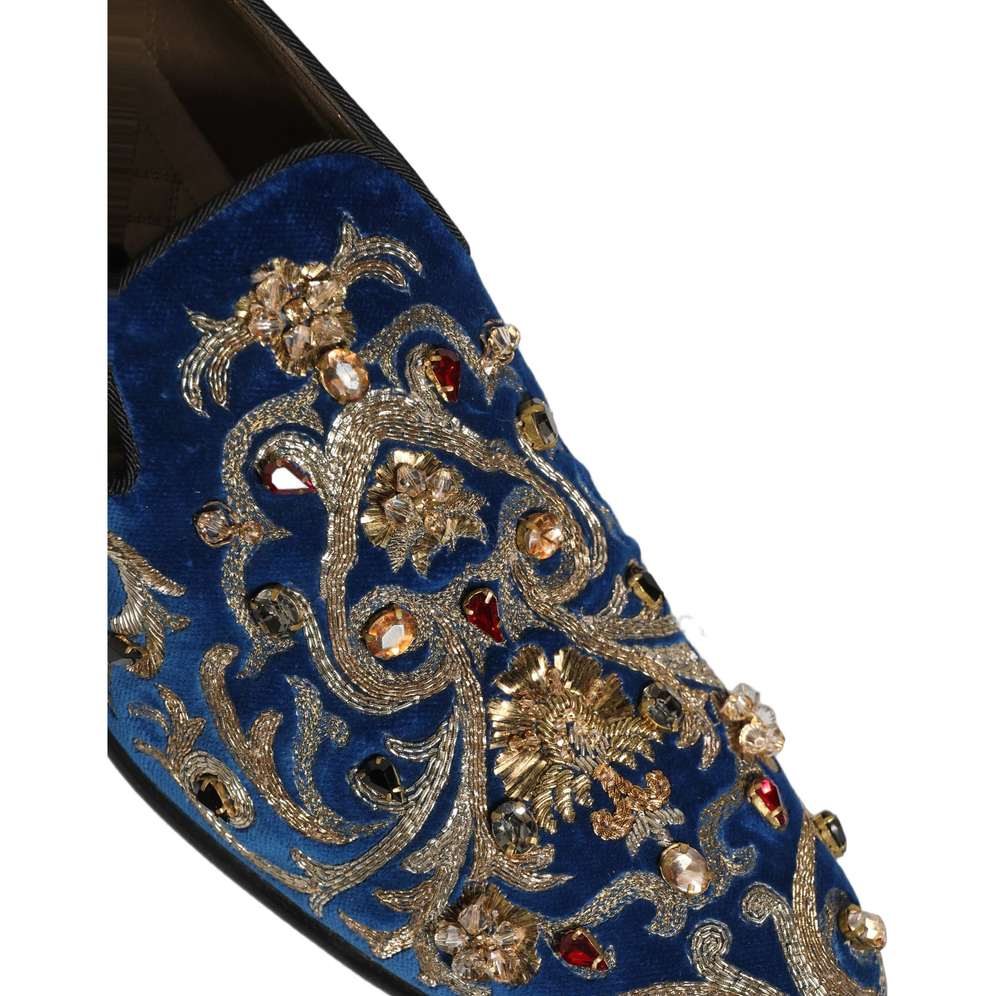 Blue Velvet Embellished Dress Loafers Shoes