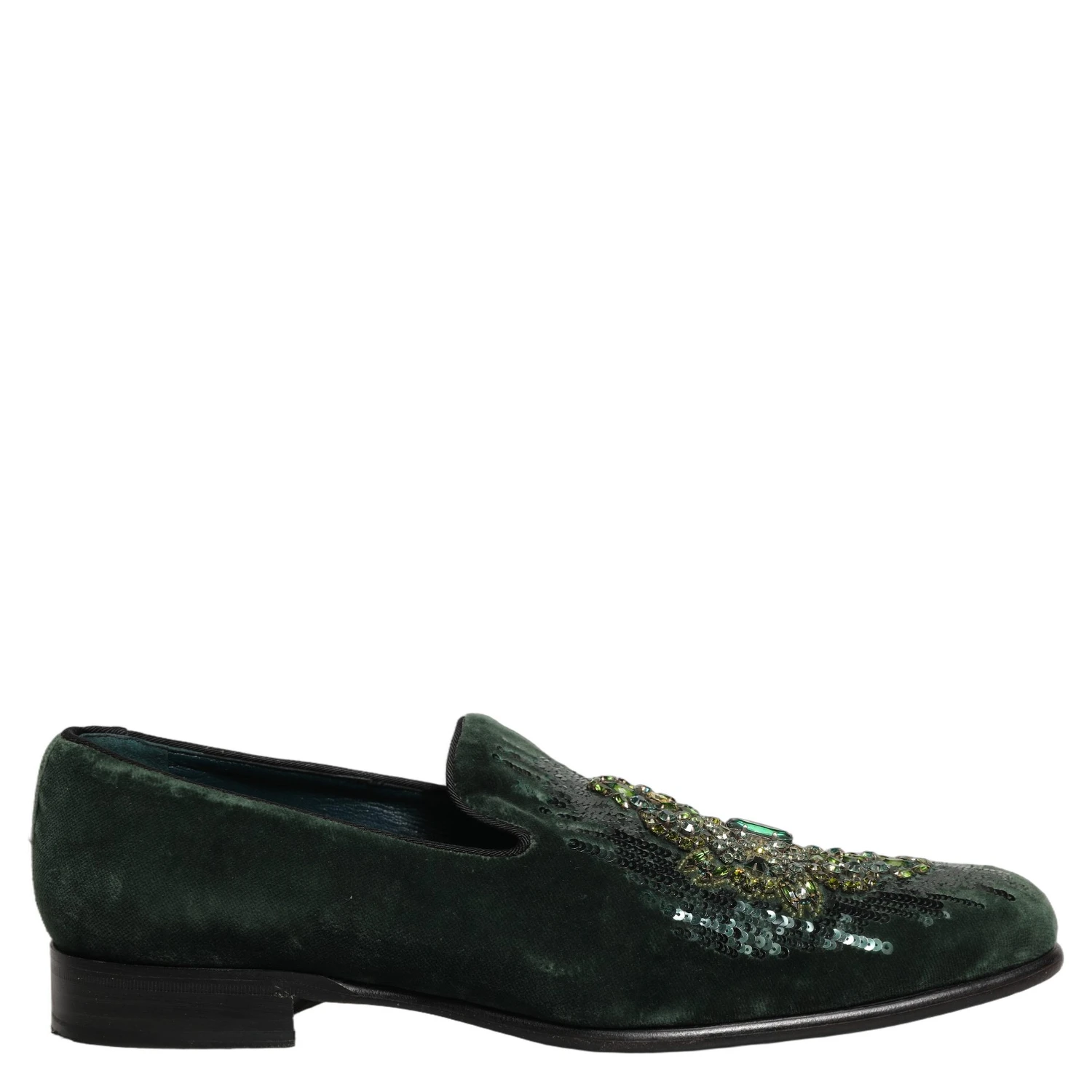 Green Velvet Embellished Dress Loafers Shoes