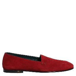 Red Suede Logo Slip On Flats Loafers Shoes