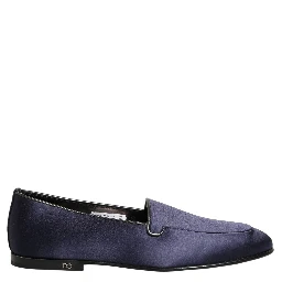 Blue Satin Logo Slip On Flats Loafers Shoes