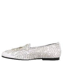 White Satin Embellished Dress Loafers Shoes