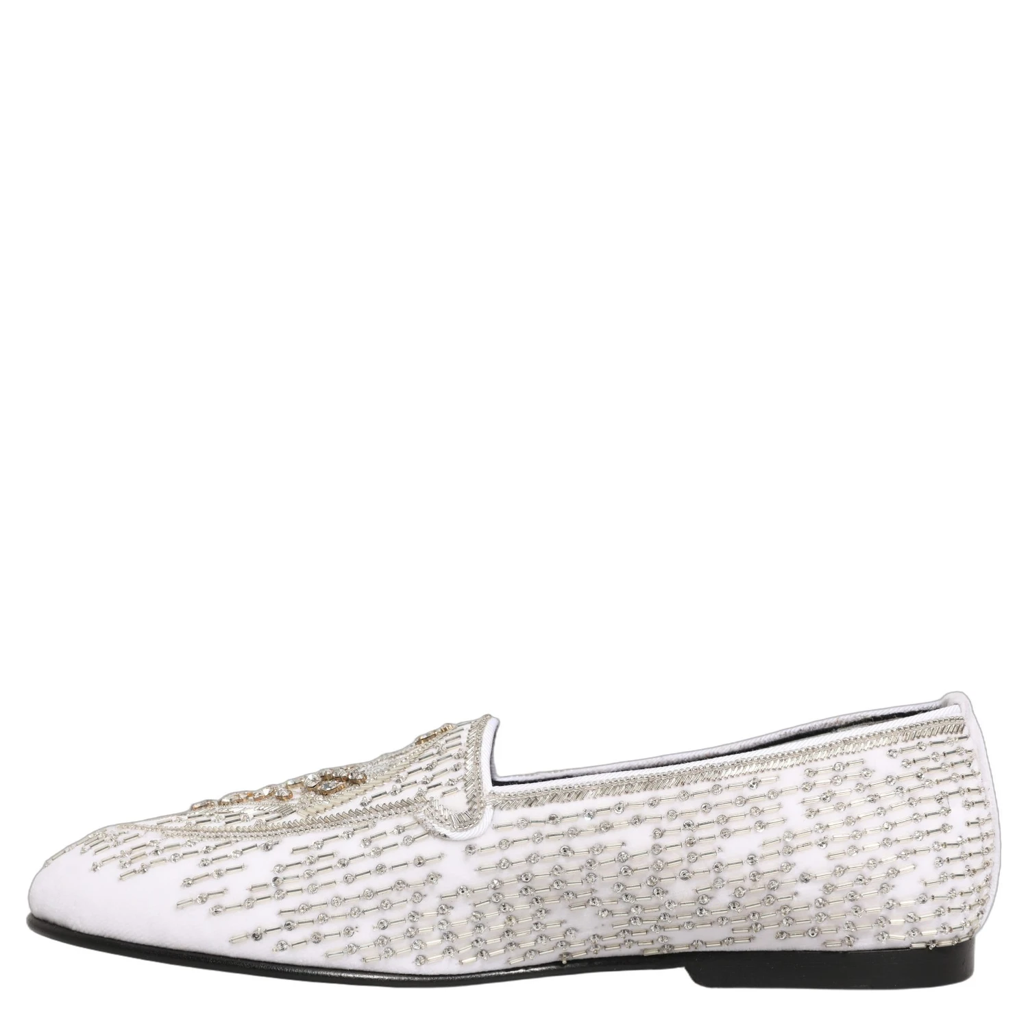 White Satin Embellished Dress Loafers Shoes