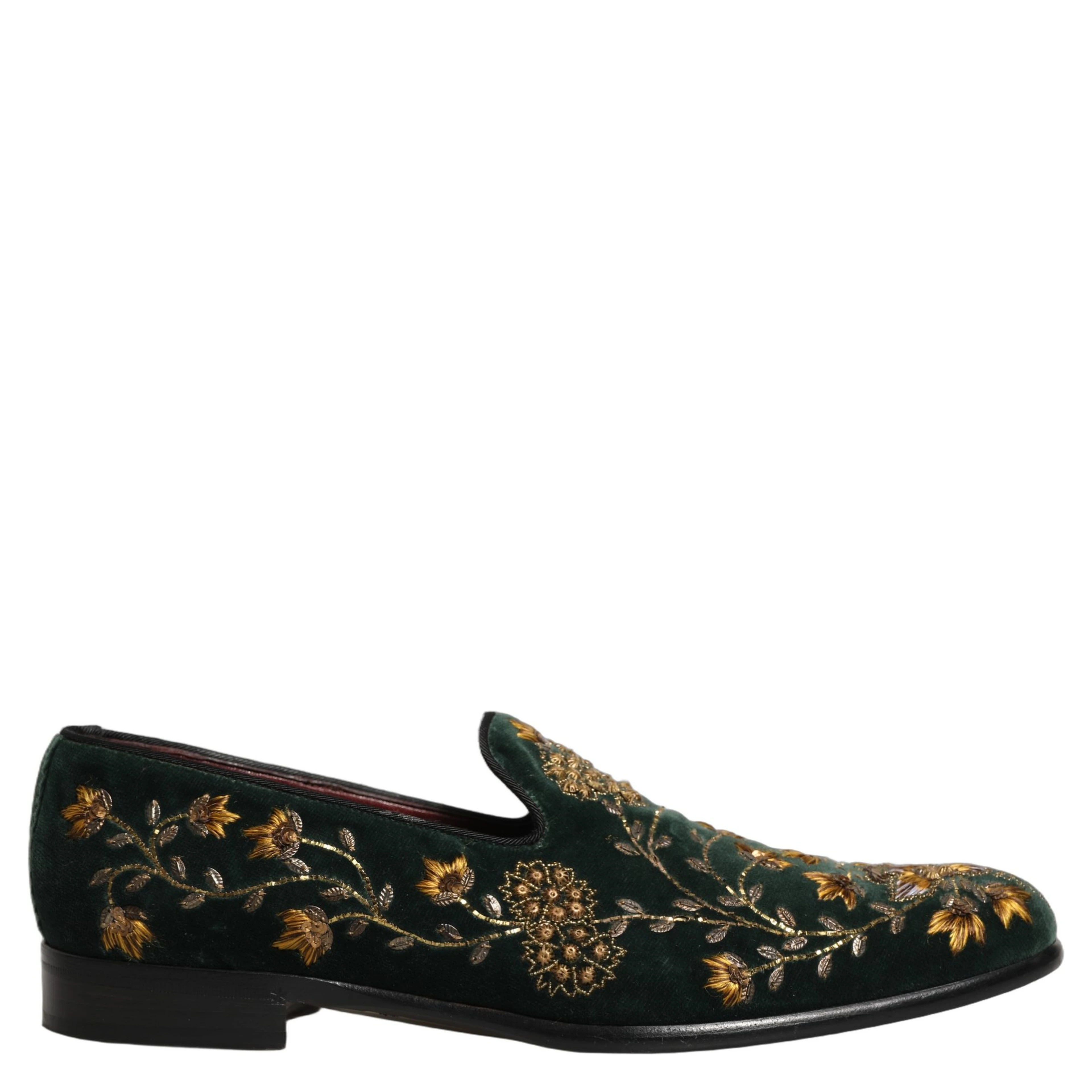 Green Floral Embroidery Dress Loafers Shoes