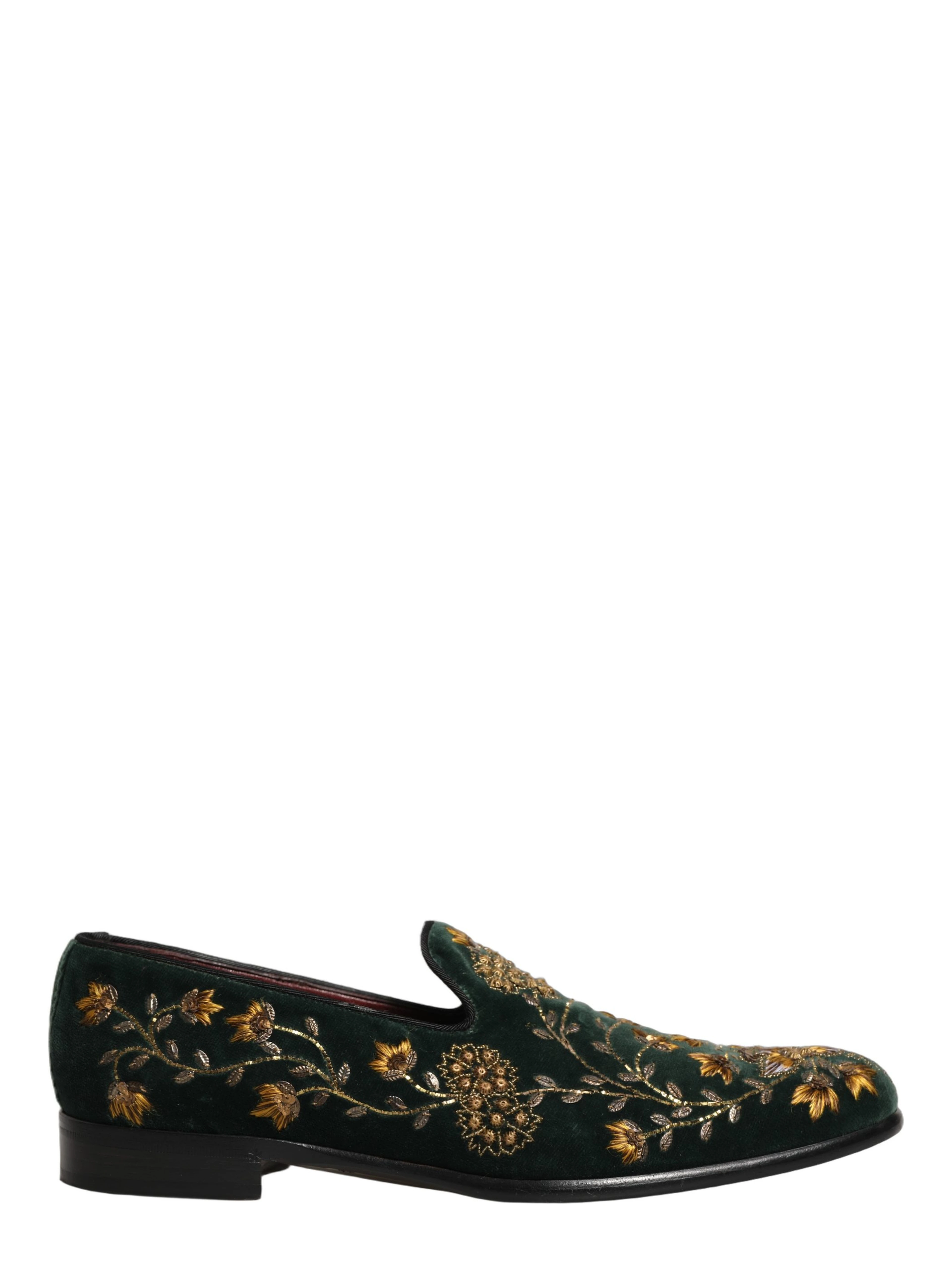 Green Floral Embroidery Dress Loafers Shoes