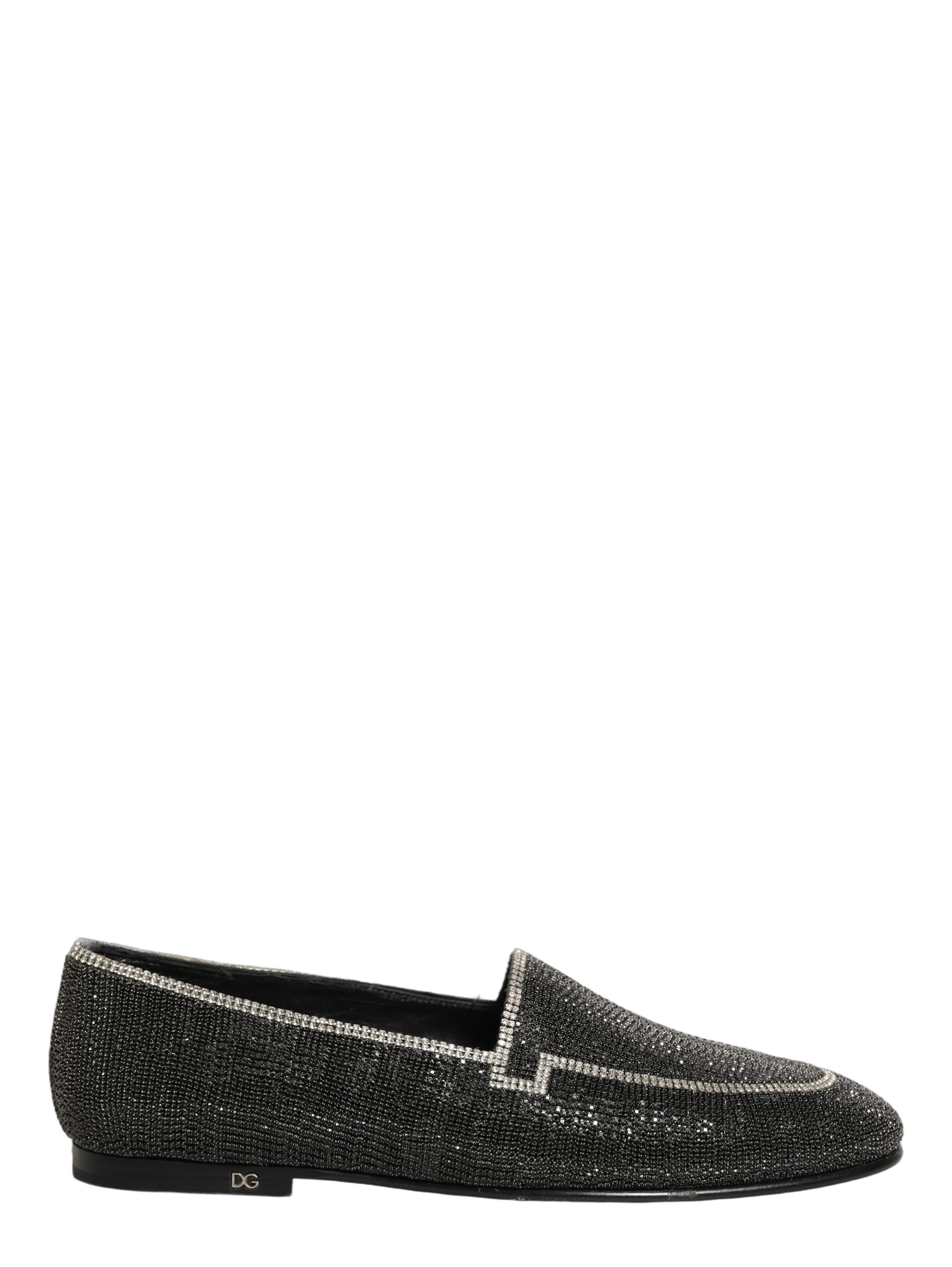 Black Crystal Embellished Men Loafers Shoes