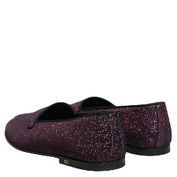 Maroon Glitter Lurex Logo Dress Loafers Shoes
