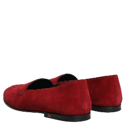 Red Suede Logo Slip On Flats Loafers Shoes