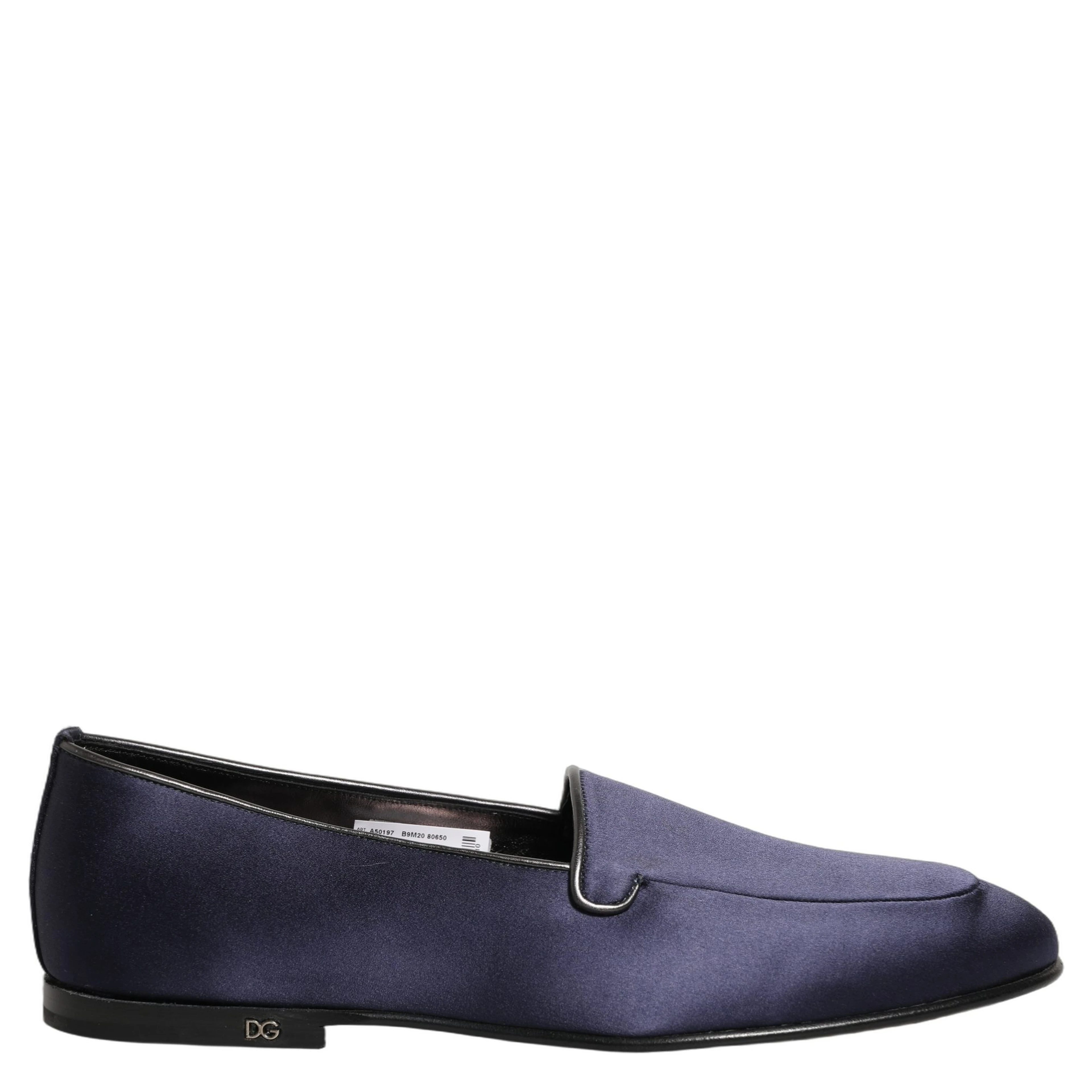 Blue Satin Logo Slip On Flats Loafers Shoes