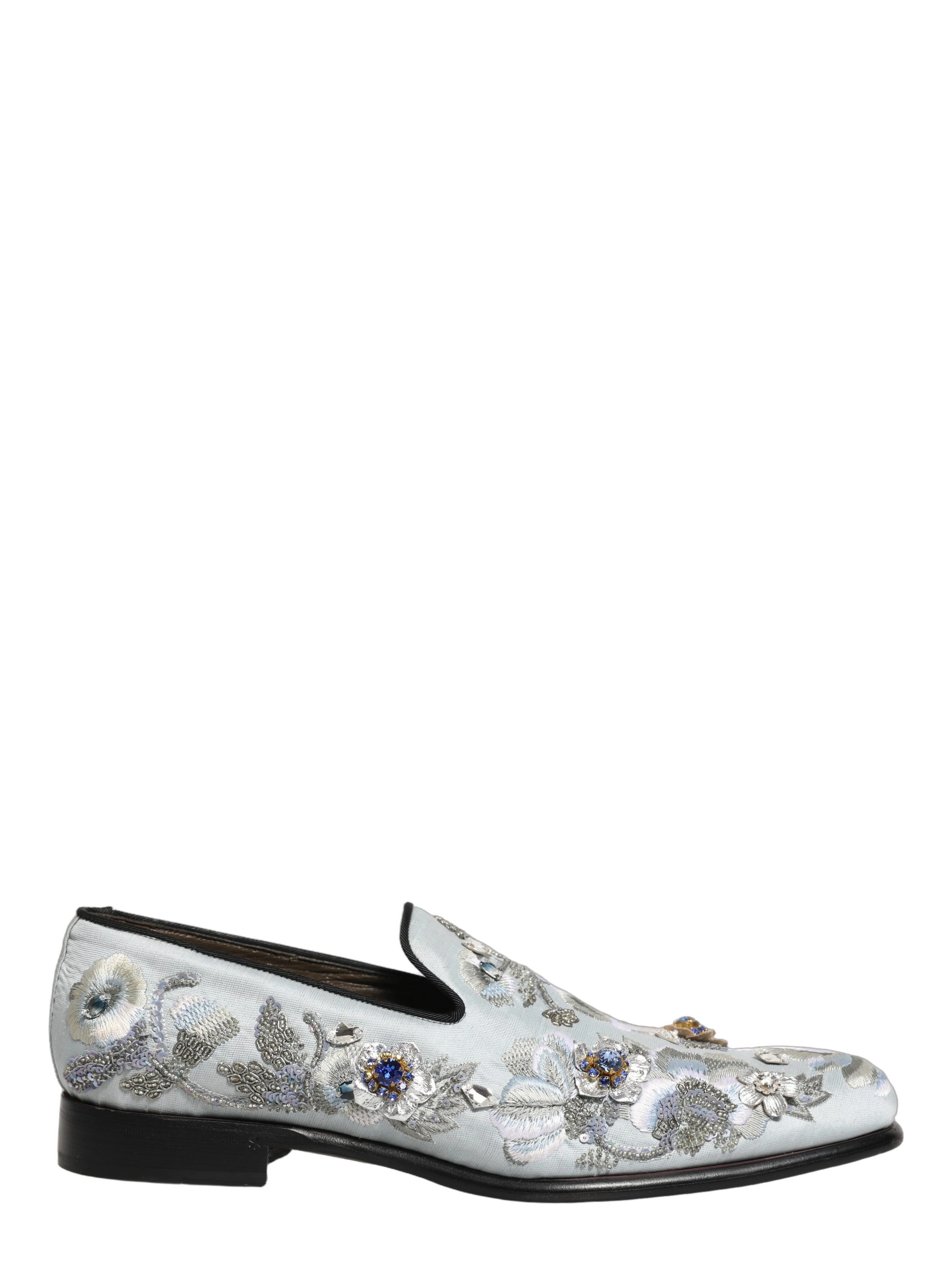 White Floral Embellished Men Loafers  Shoes