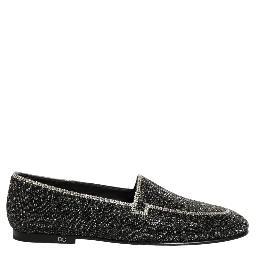 Black Crystal Embellished Men Loafers Shoes